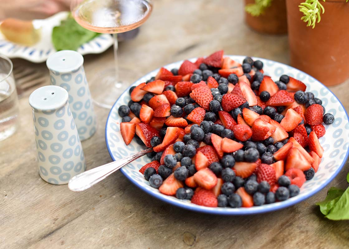 Fresh Fruit Served in Small Pasta Bowl Iris Blue Pip Design