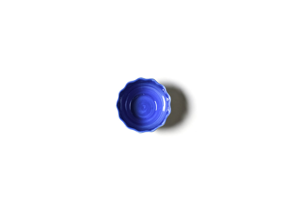 Interior view of Iris Blue Pip Ruffle Appetizer Bowl Showcasing Hand-Painted Coloring