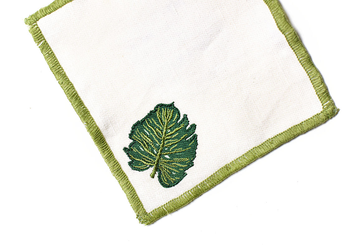 Cropped Close up of One Cocktail Napkin in Palm Cocktail Napkin Showcasing Beautiful Texture of Fabric