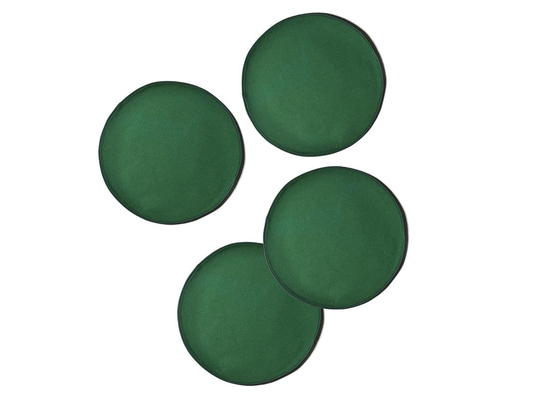Overhead View of Pine Color Block Round Placemat Set of 4 Showing all Pieces in Set