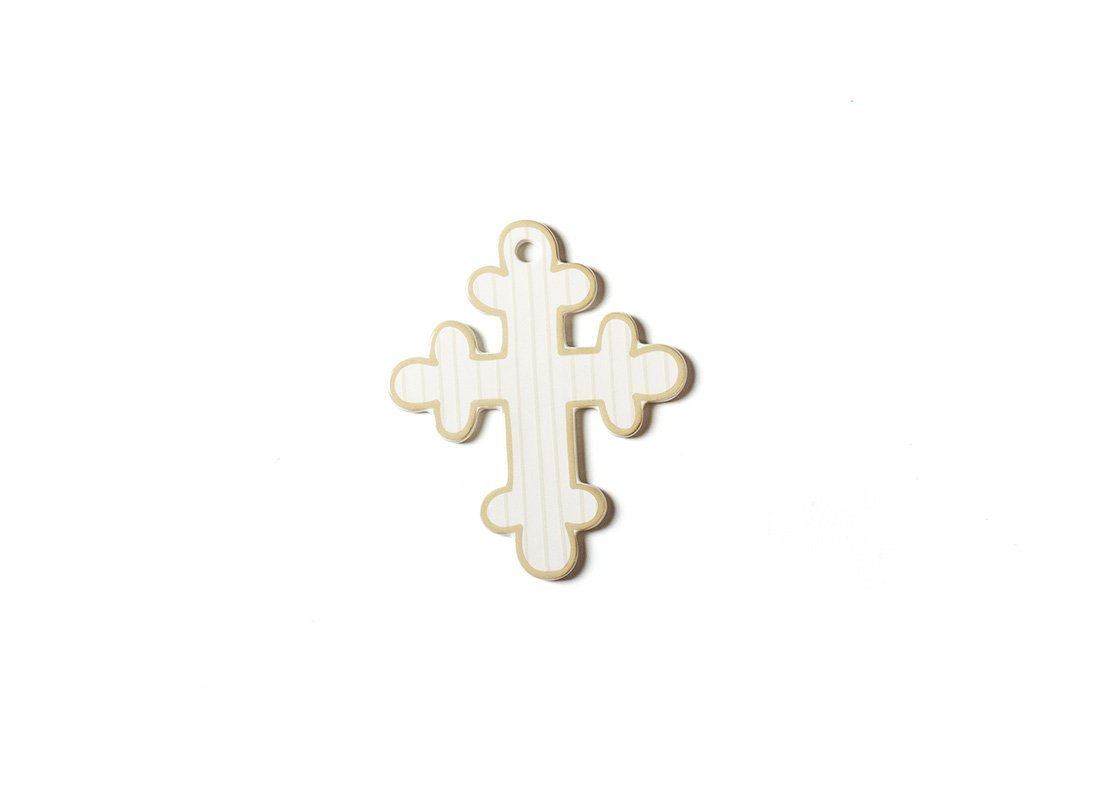 Overhead View of Ecru Pinstripe Small Cross Showcasing Design Details