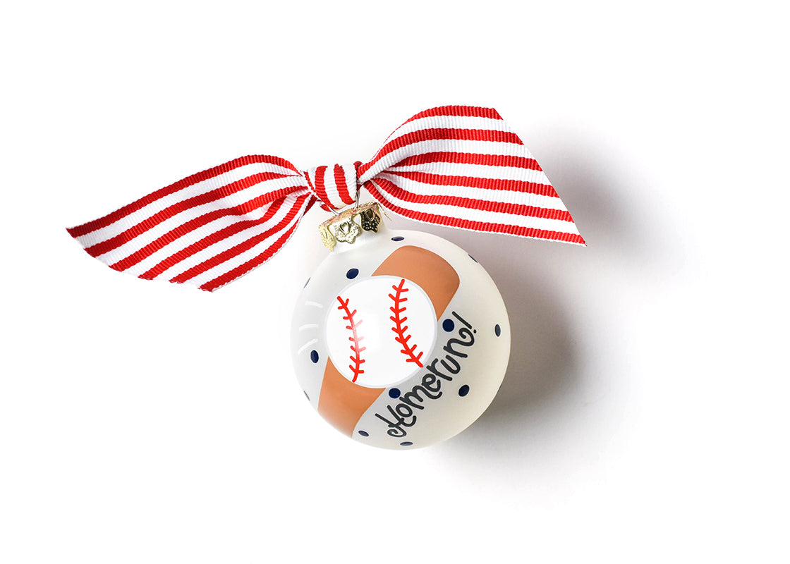 Front View of Baseball and Bat Glass Ornament