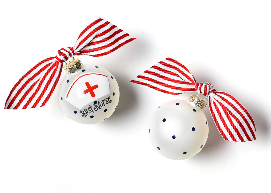 Front and Back View of Nurse Glass Ornament Placed Side by Side