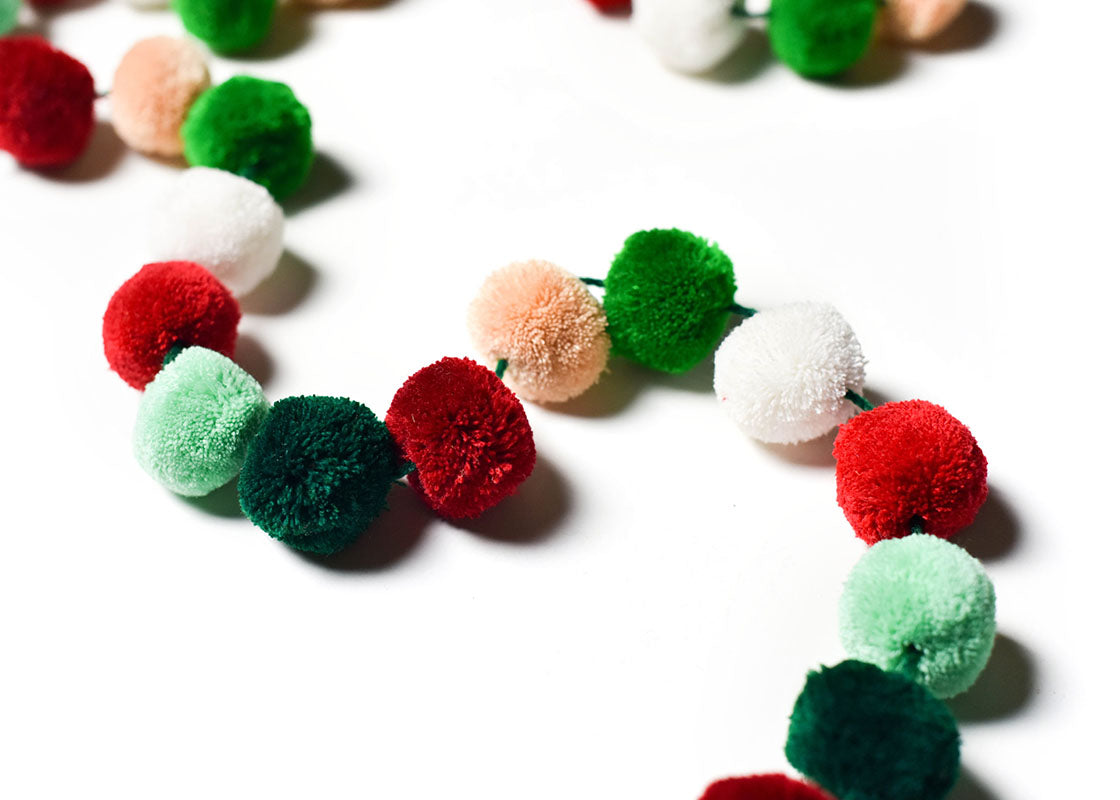 Cropped Close up of Detailed Pom Poms on Mint Multi Pom Pom Garland