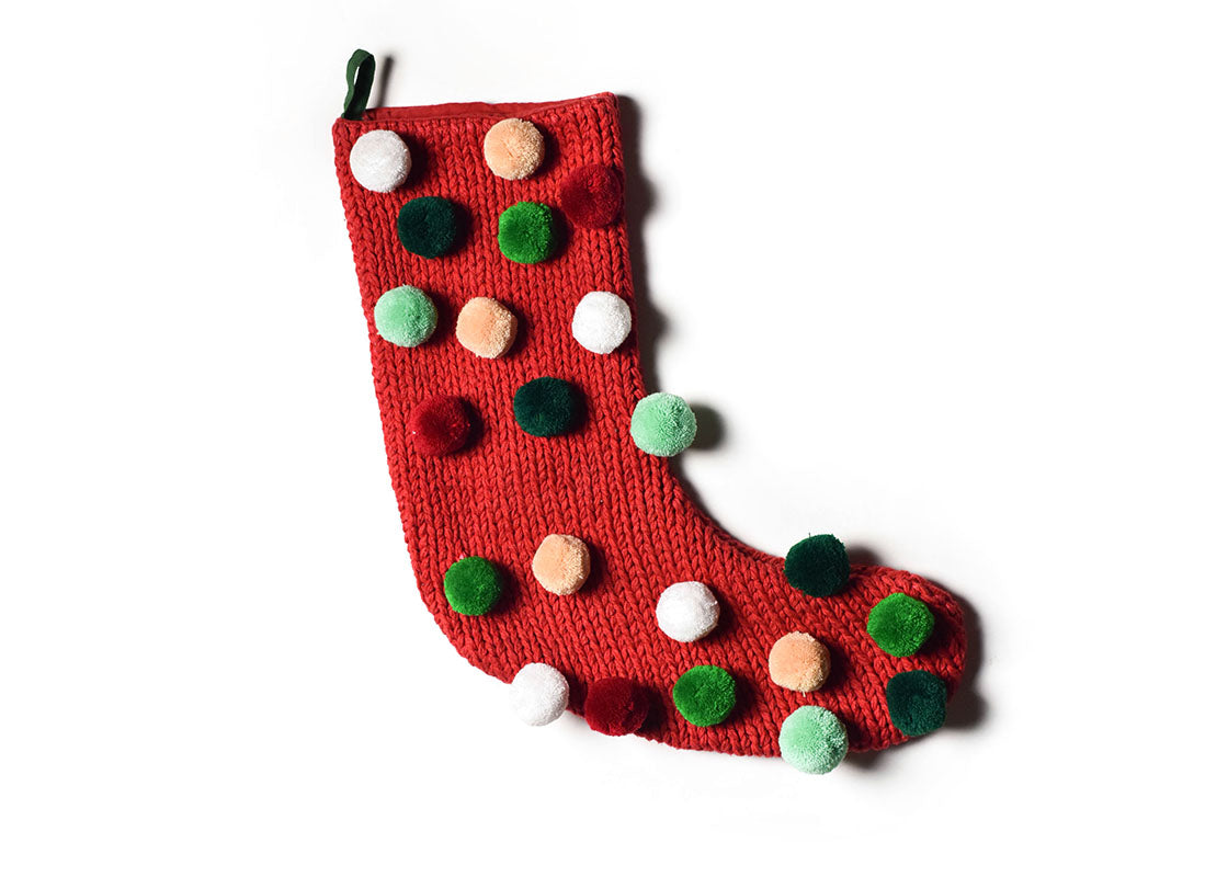 Overhead View of Red Pom Pom Stocking