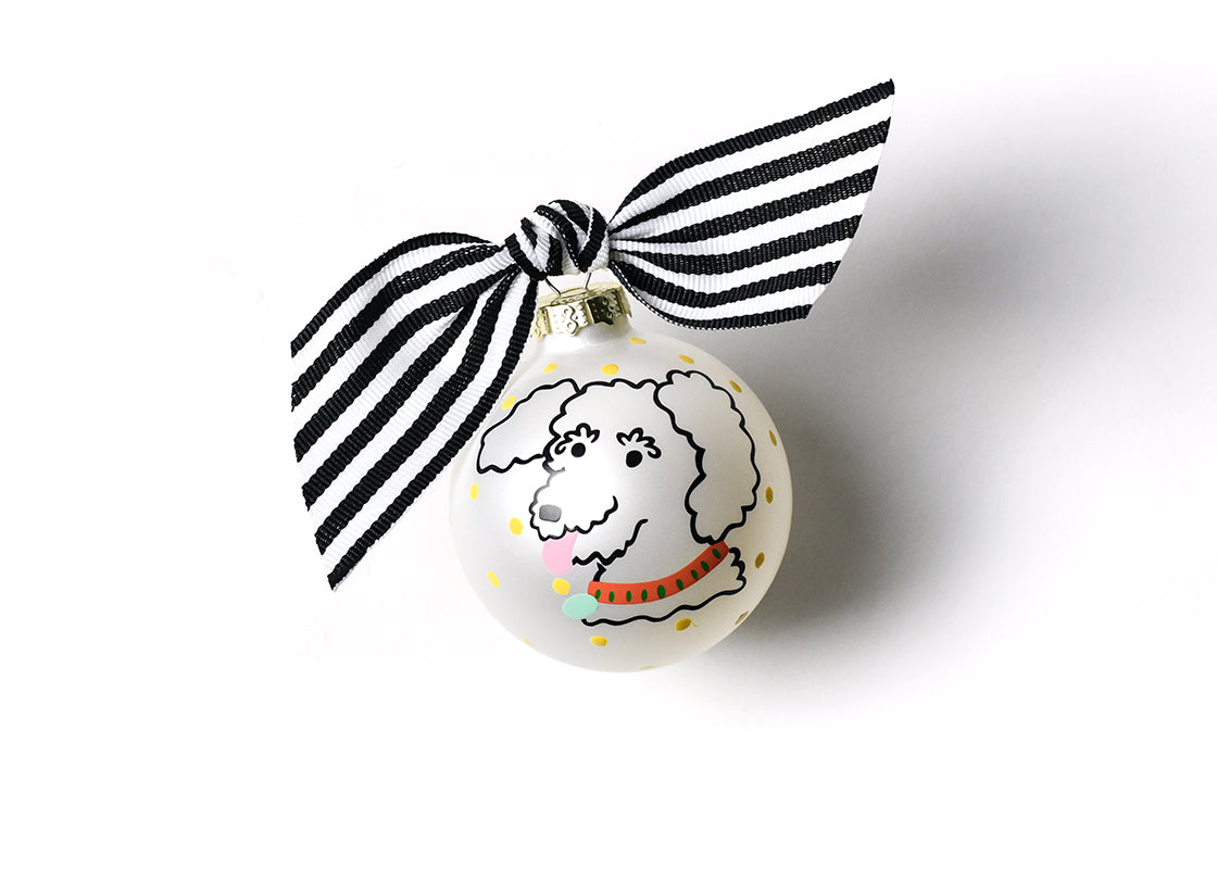 Front View of Curly Pet Portrait Glass Ornament