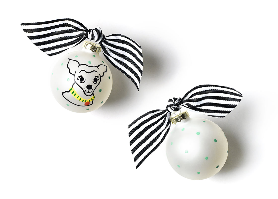 Front and Back View of Pointy Pet Portrait Glass Ornament Placed Side by Side