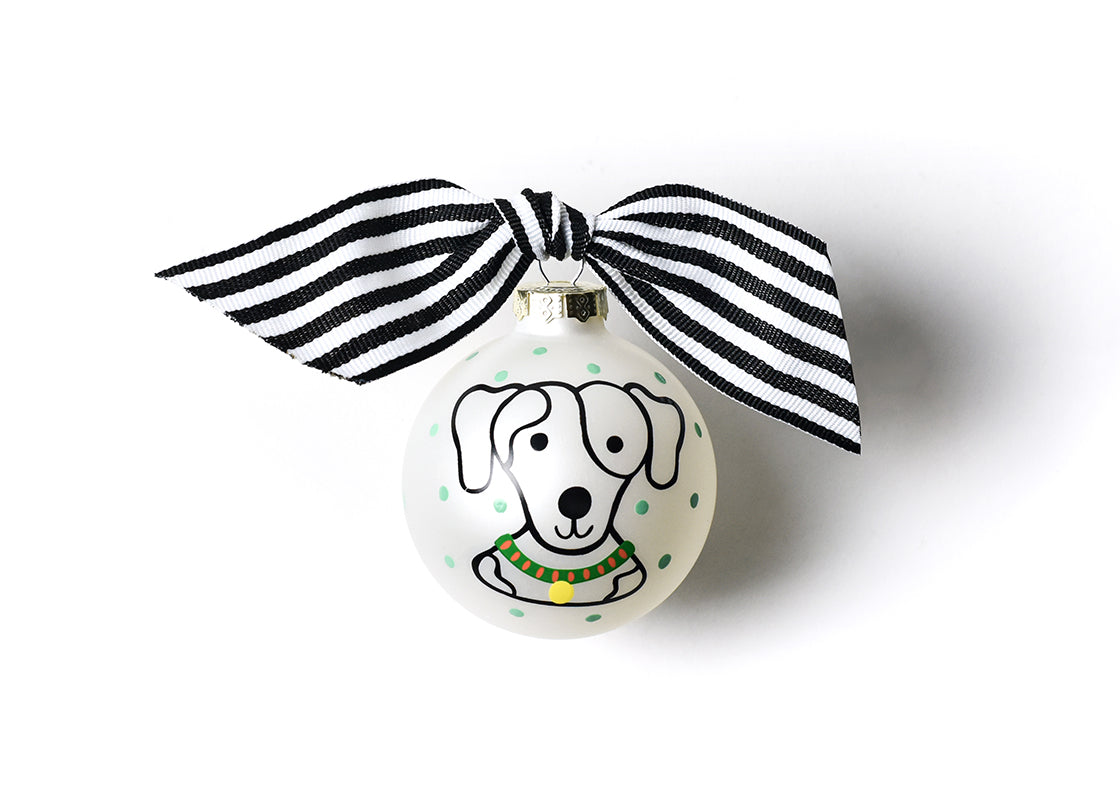 Front View of Spotty Pet Portrait Glass Ornament