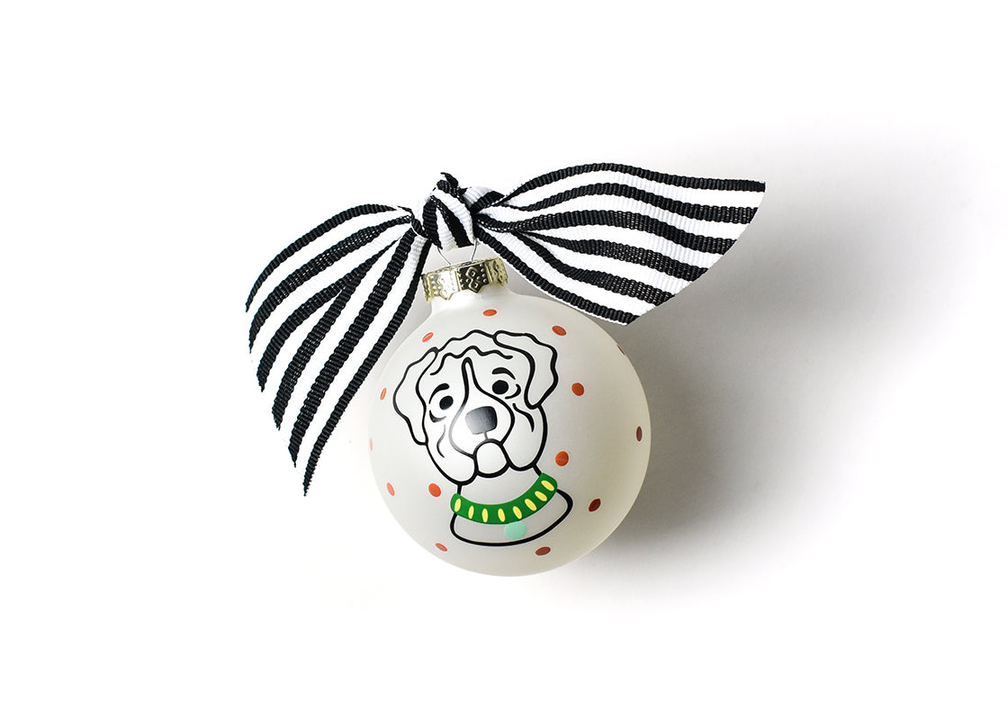 Front View of Wrinkly Pet Dog Portrait Glass Ornament