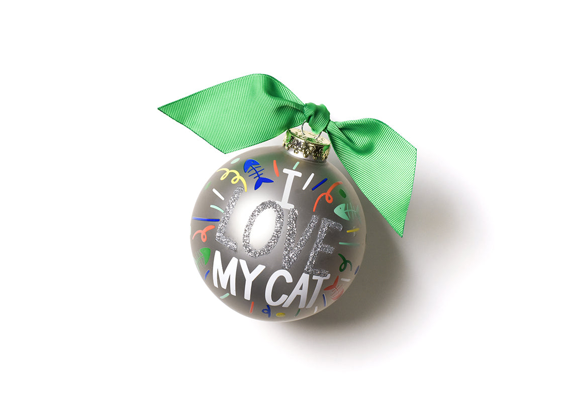 Front View of I Love My Cat Popper Glass Ornament