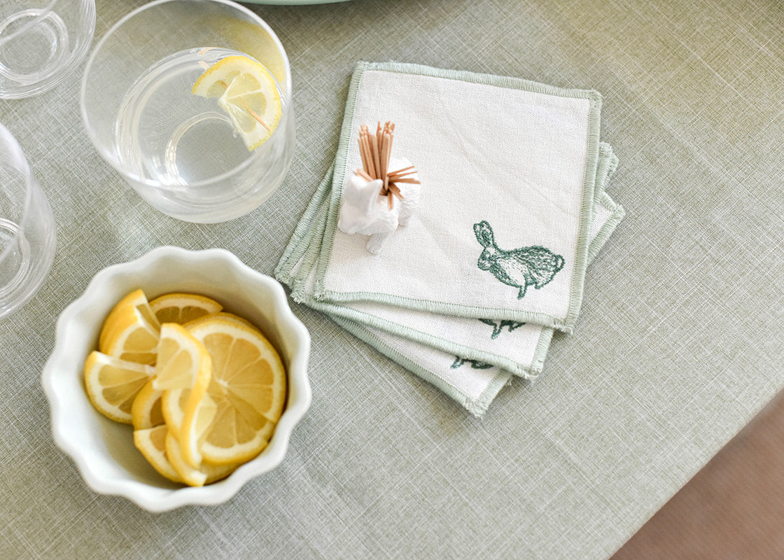 Overhead View of Speckled Rabbit Cocktail Napkins Set of 4