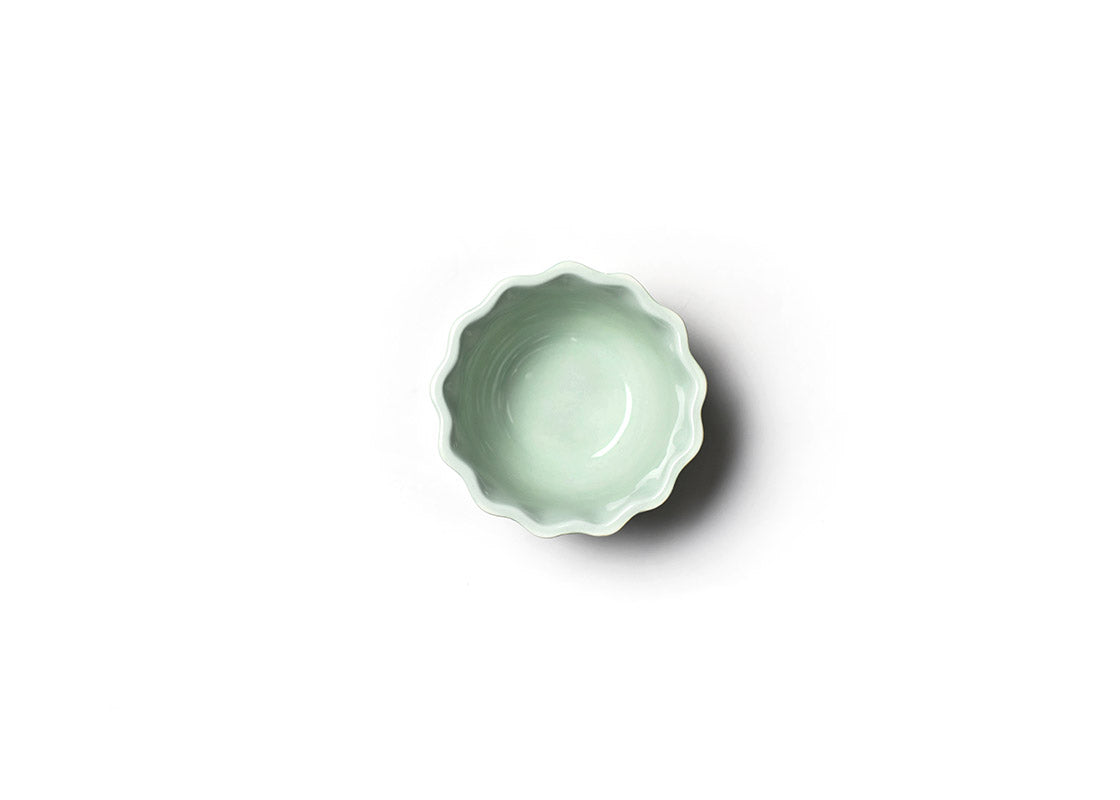 Interior view of Speckled Rabbit Ears Ruffle Appetizer Bowl Showcasing Hand-Painted Coloring