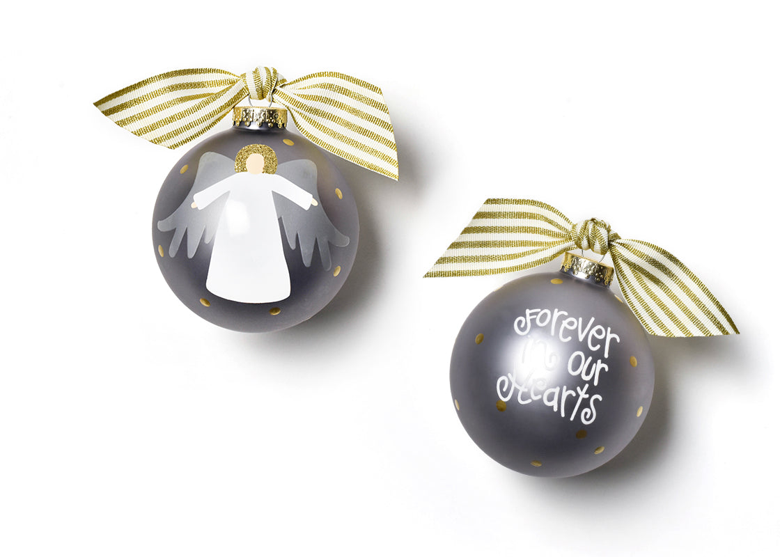 Front and Back View of Fair Skin Forever in Our Hearts Angel Glass Ornament Placed Side by Side