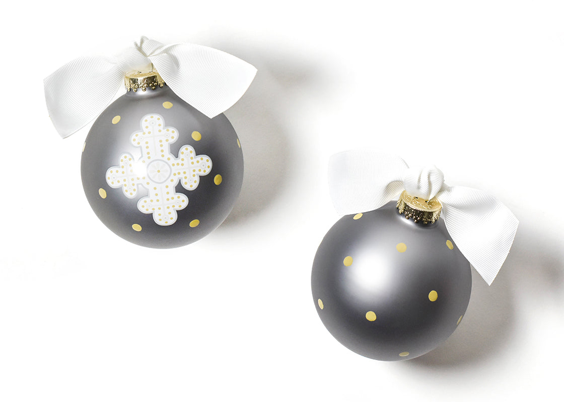Front and Back View of Neutral Cross Glass Ornament Placed Side by Side