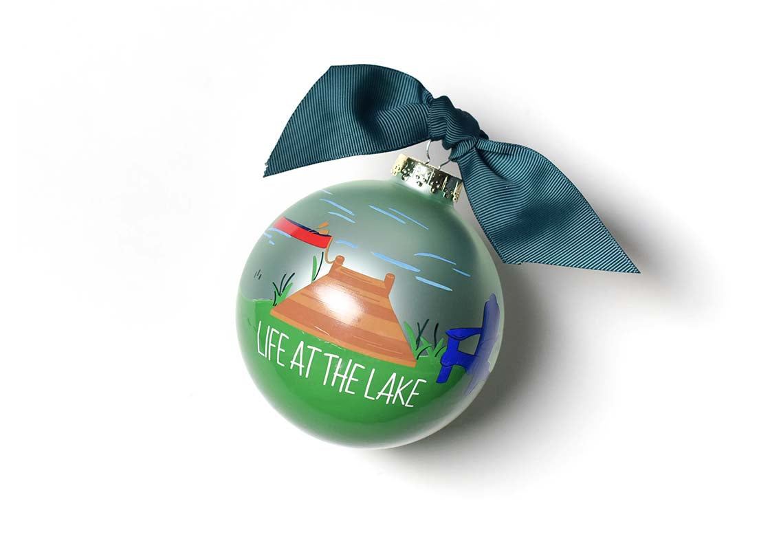 Front View of Life at the Lake Glass Ornament