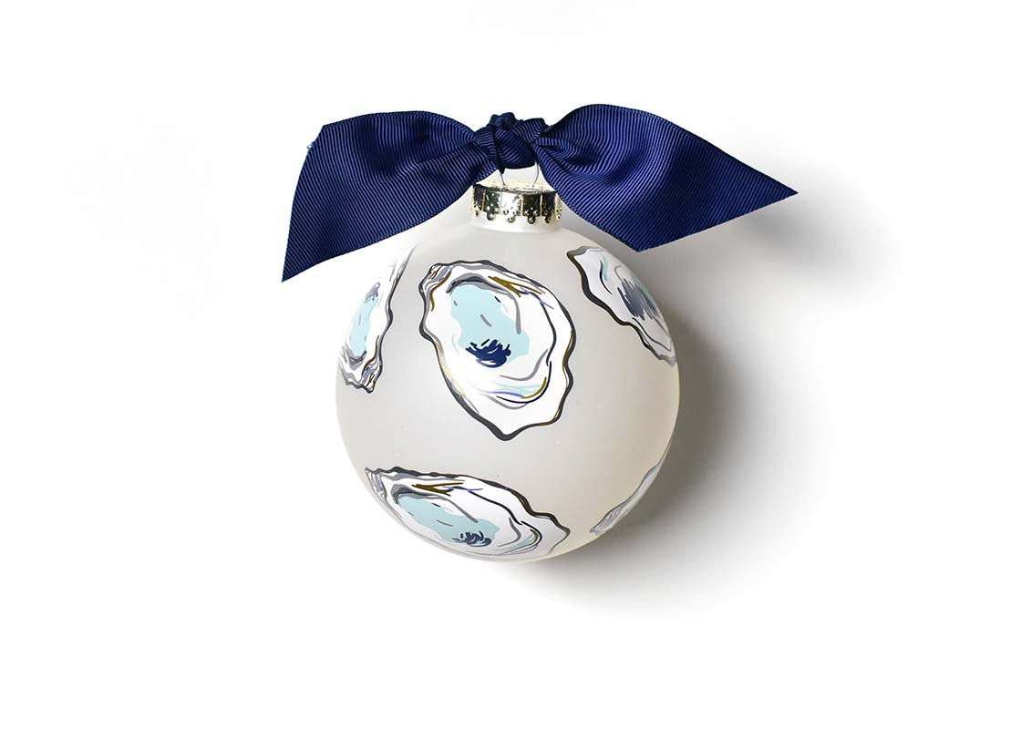 Back View of Oyster Print Glass Ornament Showing Design Details