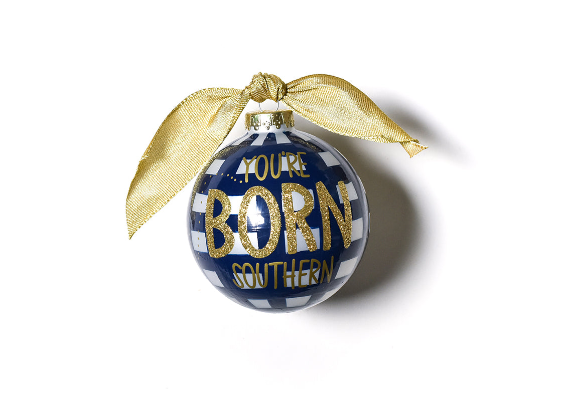 Back View of Born Southern Glass Ornament Showing Design Details