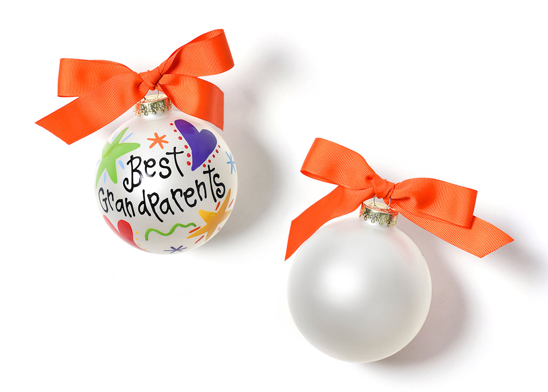 Front and Back View of Best Grandparents Glass Ornament Placed Side by Side