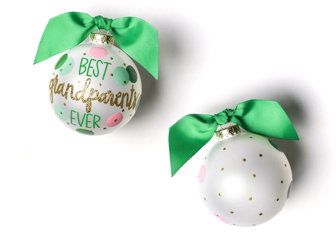 Front and Back View of Best Grandparents Ever Glass Ornament Placed Side by Side