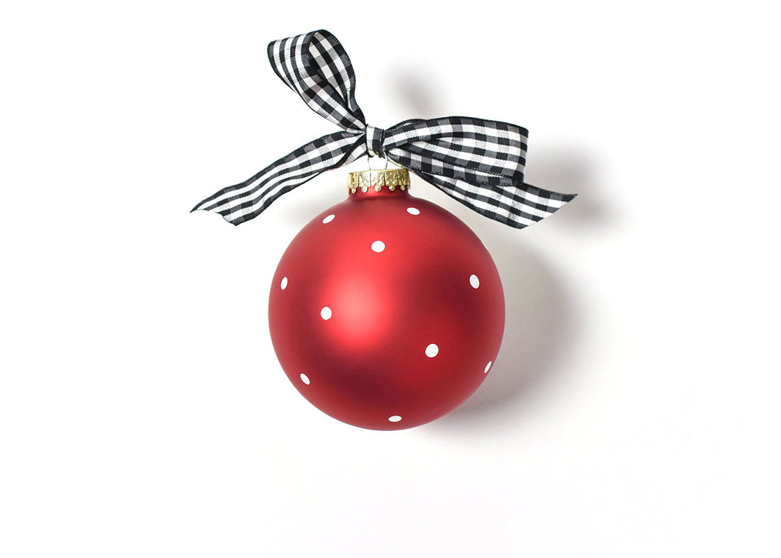 Back View of Red Woof Dog Bone Glass Ornament Showing Design Details