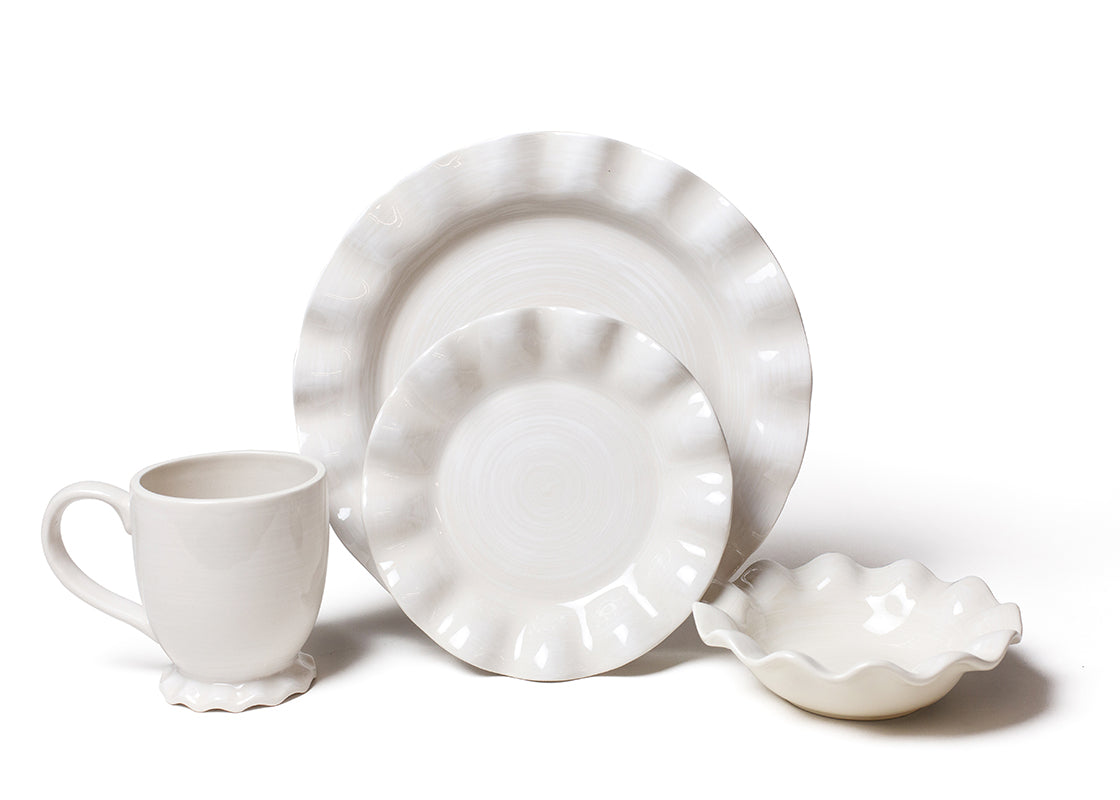 Front View of Coordinating Signature White Ruffle 4 Piece Place Setting
