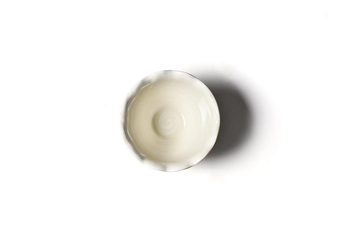 Interior view of Signature White 6in Ruffle Bowl Showcasing Hand-Painted Brushstrokes Inside