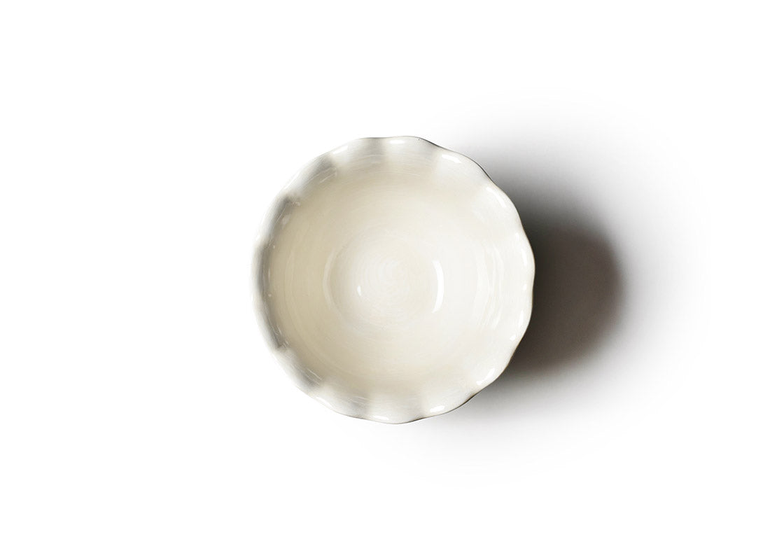 Interior view of Signature White Ruffle Trifle Bowl Showcasing Subtle Hand-Painted Brushstrokes Inside