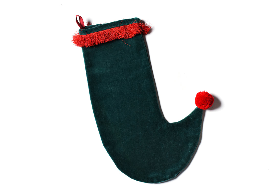 Overhead View of Pine Velvet Stocking with Trim