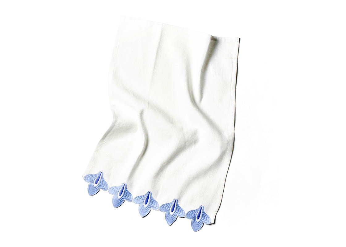 Overhead View of Crumpled Iris Blue Sprout Trim Medium Hand Towel Showcasing Texture and Personality