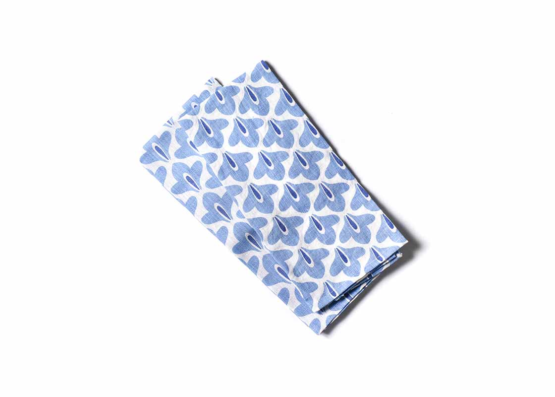 Overhead View of Two Iris Blue Sprout Large Hand Towels Showing Design when Folded