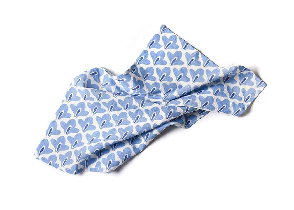 Overhead View of Crumpled Iris Blue Sprout Large Hand Towel Showcasing Texture and Personality