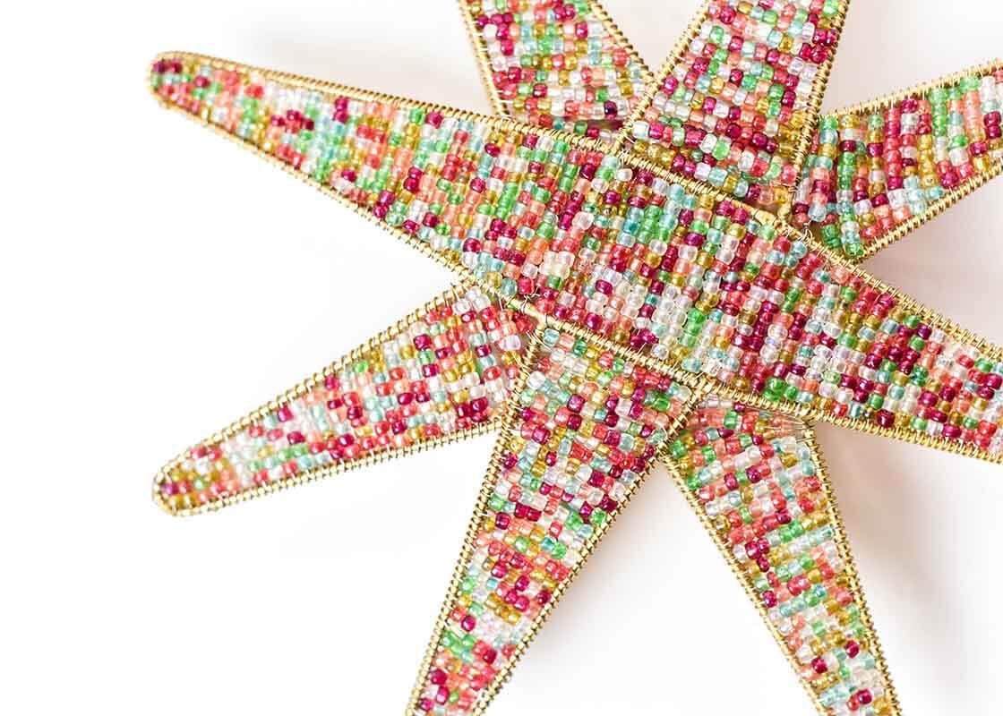 Cropped Close up of Detailed Beading on Multi Beaded Star Large Tree Topper