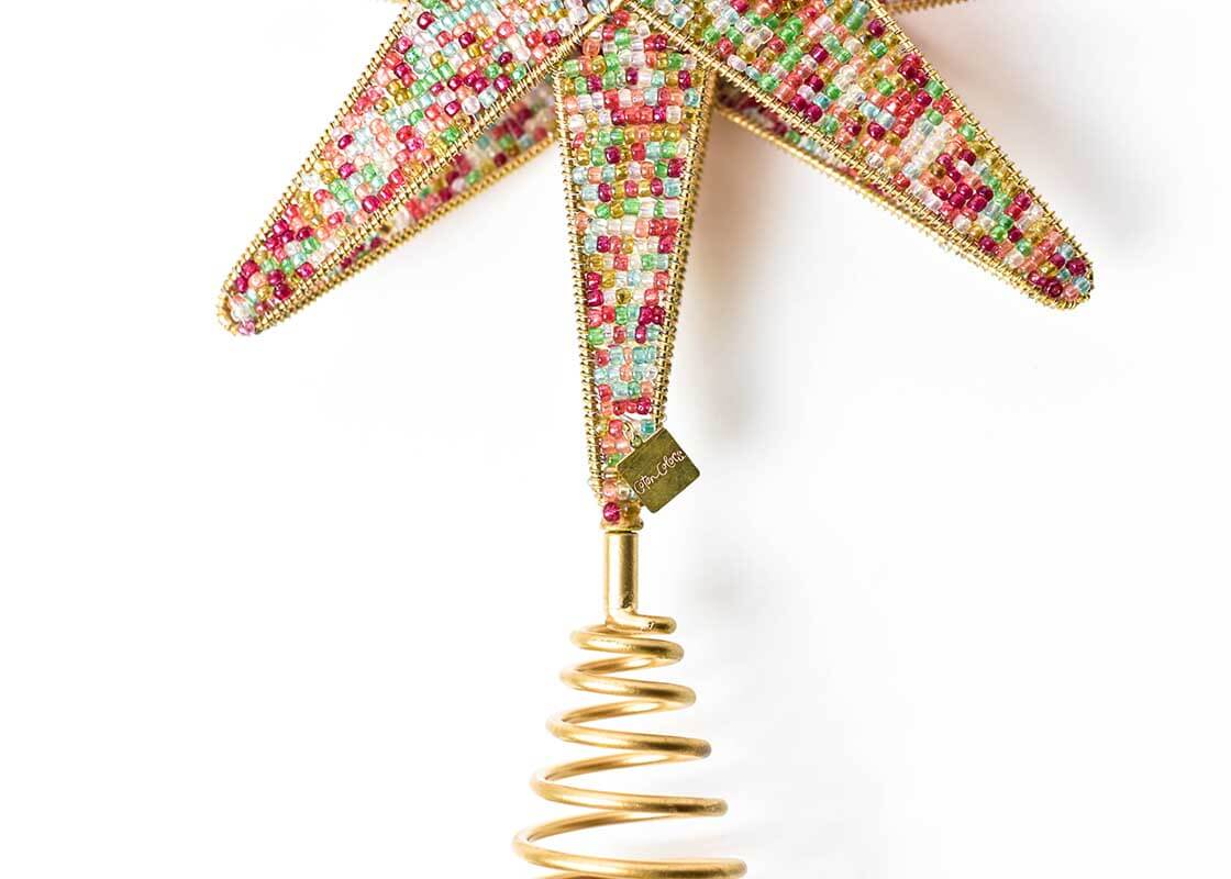 Cropped Close up of Detailed Beading and Spiral Holder on Multi Beaded Star Large Tree Topper