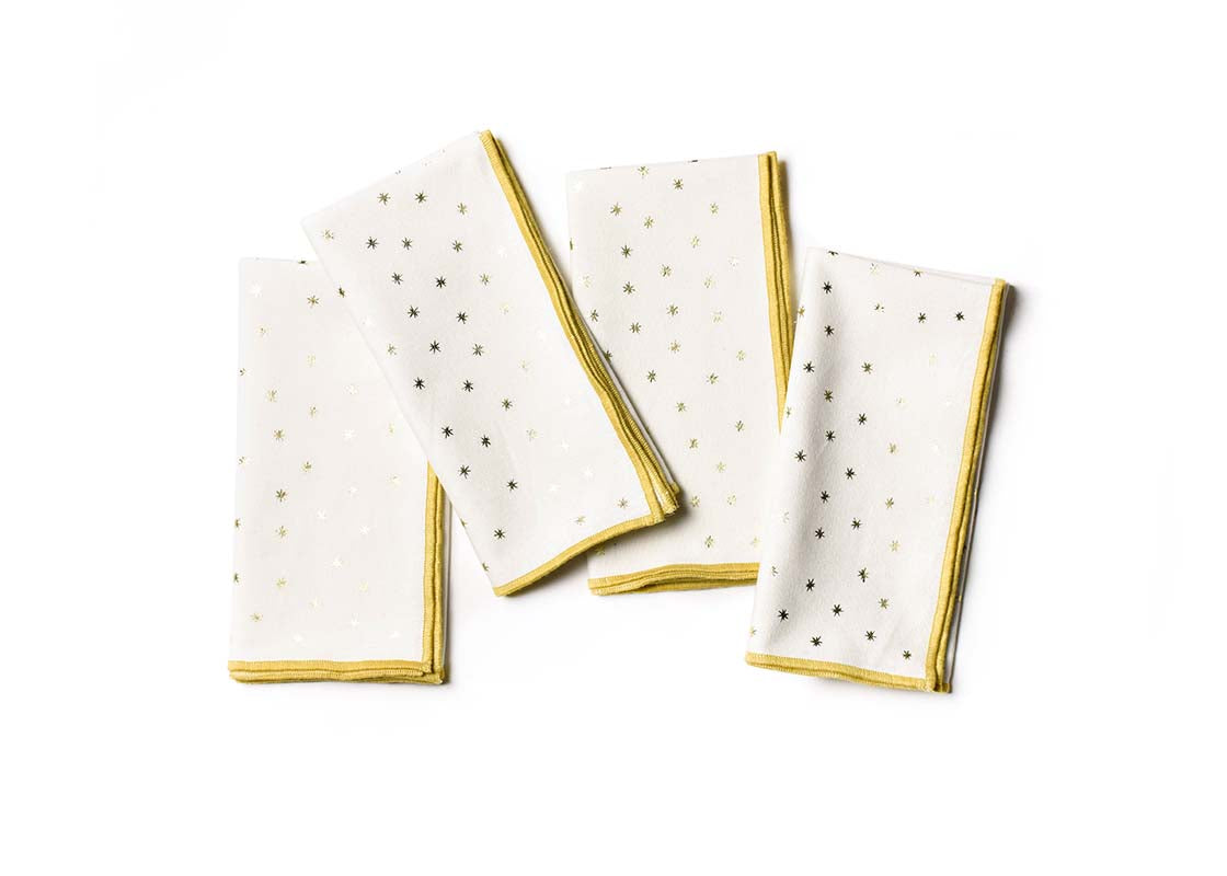 Overhead View of Folded Gold Stars Napkin Set of 4 Showing all Pieces in Set