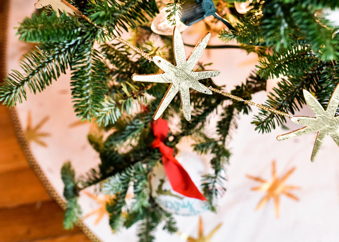 Overhead View of Garland of Stars on Christmas Tree