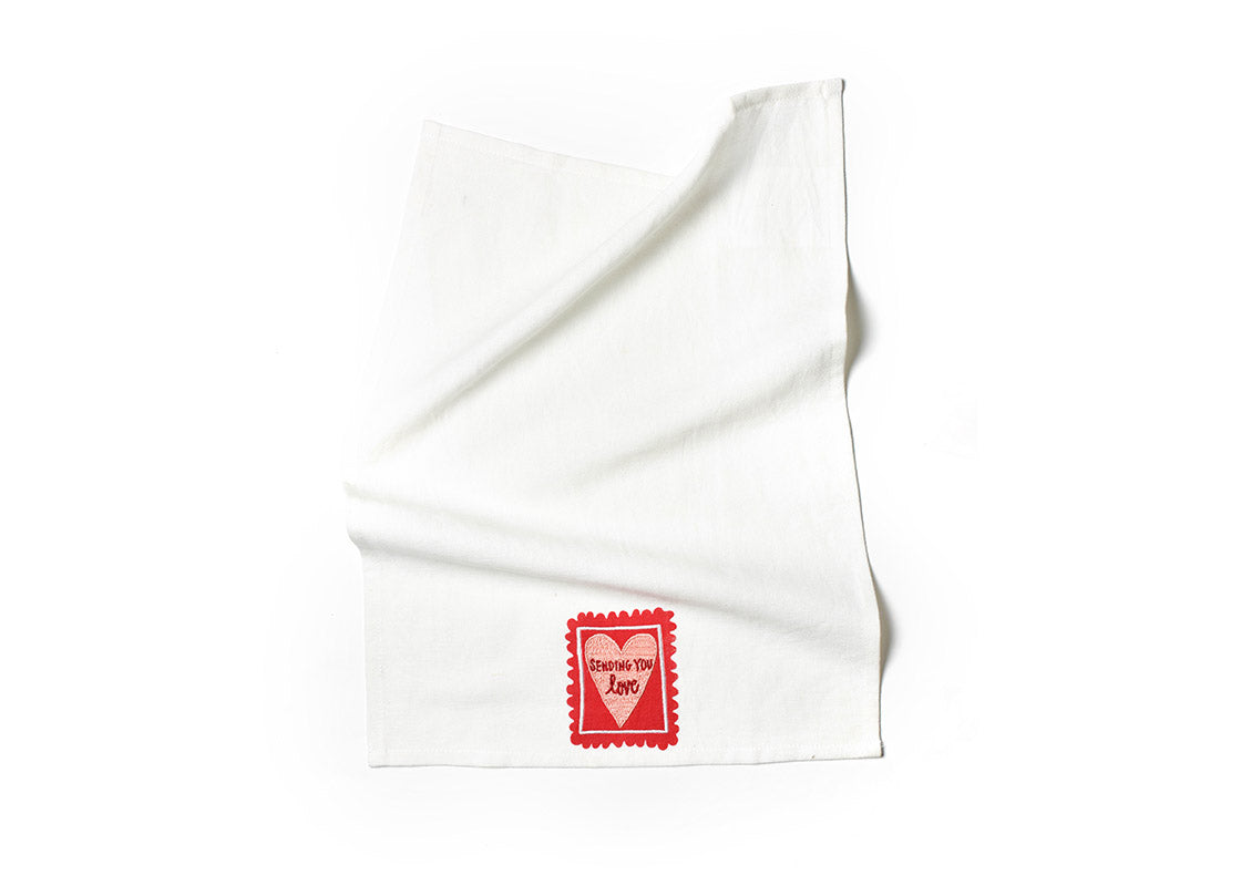 Overhead View of Crumpled Stamp of Love Medium Hand Towel Showcasing Texture and Personality