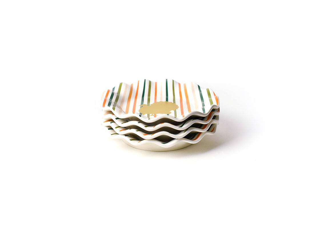 Front View of Neatly Stacked Turkey Stripes Ruffle Salad Plate Set of 4