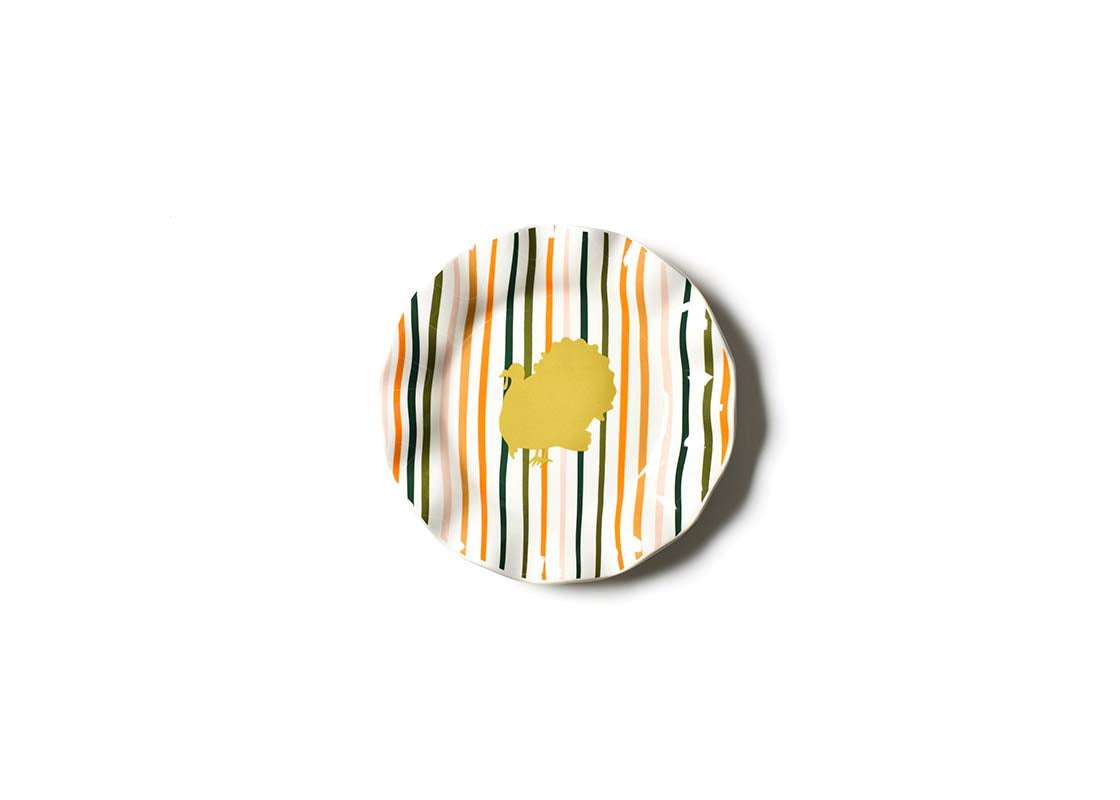 Overhead View of Turkey Stripes Ruffle Salad Plate