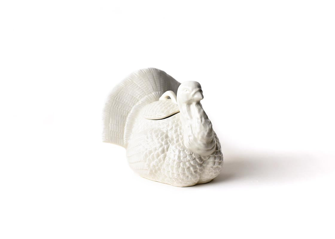 Left Side View of Turkey Covered Bowl Showcasing Unique Sculpting and Design