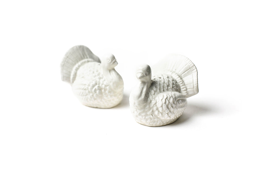 Front View of Placed Side by Side Showcasing Carved Design Details of Turkey Salt and Pepper Shaker Set