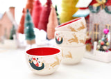 Christmas Village Appetizer Bowls with Santa Waving from Sleigh and Gold Metalic Reindeer