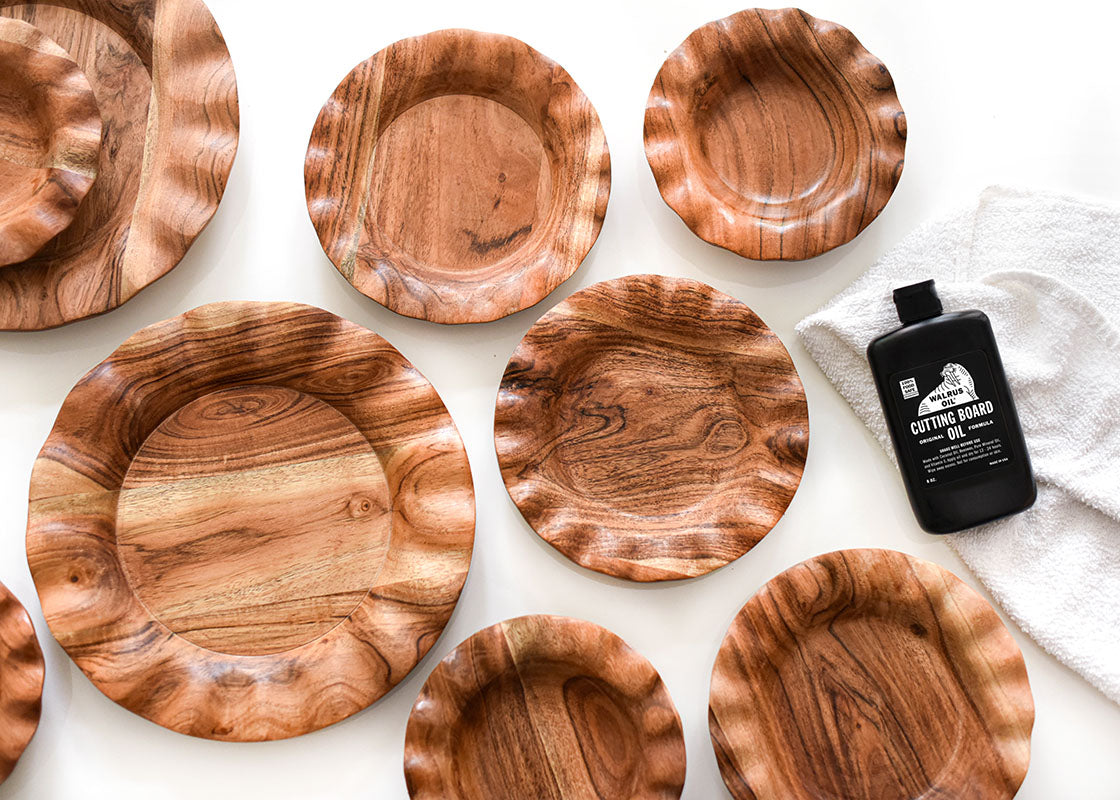 Cropped View of Fundamentals Collection Wooden Pieces after Conditioned with Wood Treatment Oil