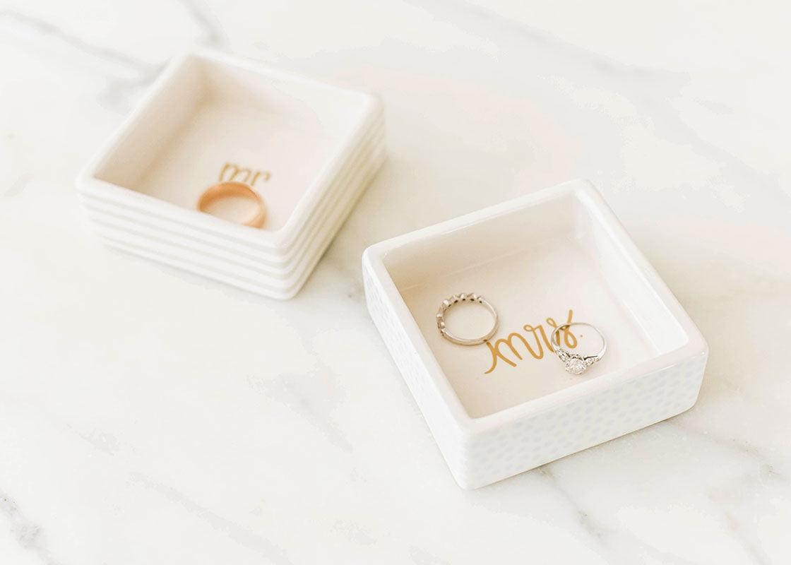 Side View of Mr. and Mrs. Square Trinket Bowls