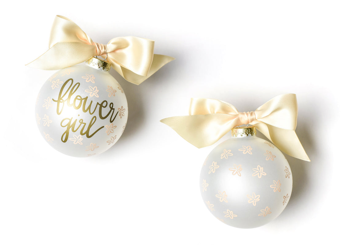 Front and Back View of Floral Flower Girl Glass Ornament Placed Side by Side