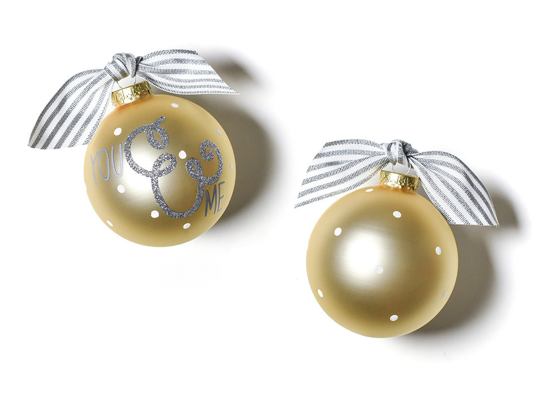 Front and Back View of You & Me Glass Ornament Placed Side by Side
