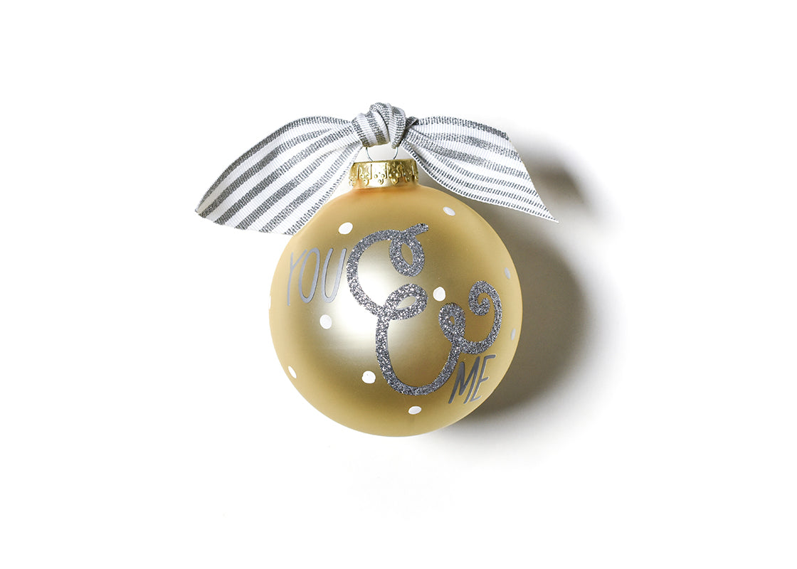 Front View of You & Me Glass Ornament