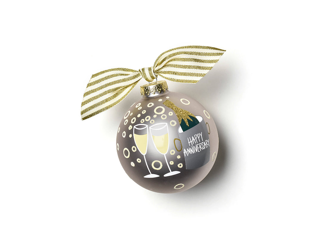 Front View of Happy Anniversary Glass Ornament