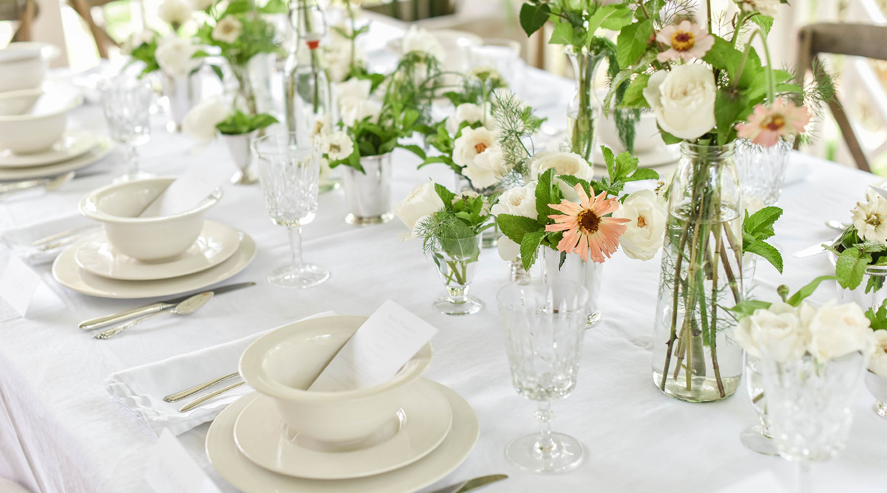 Bright White and Blooming Bridal Party Luncheon Curated Gathering