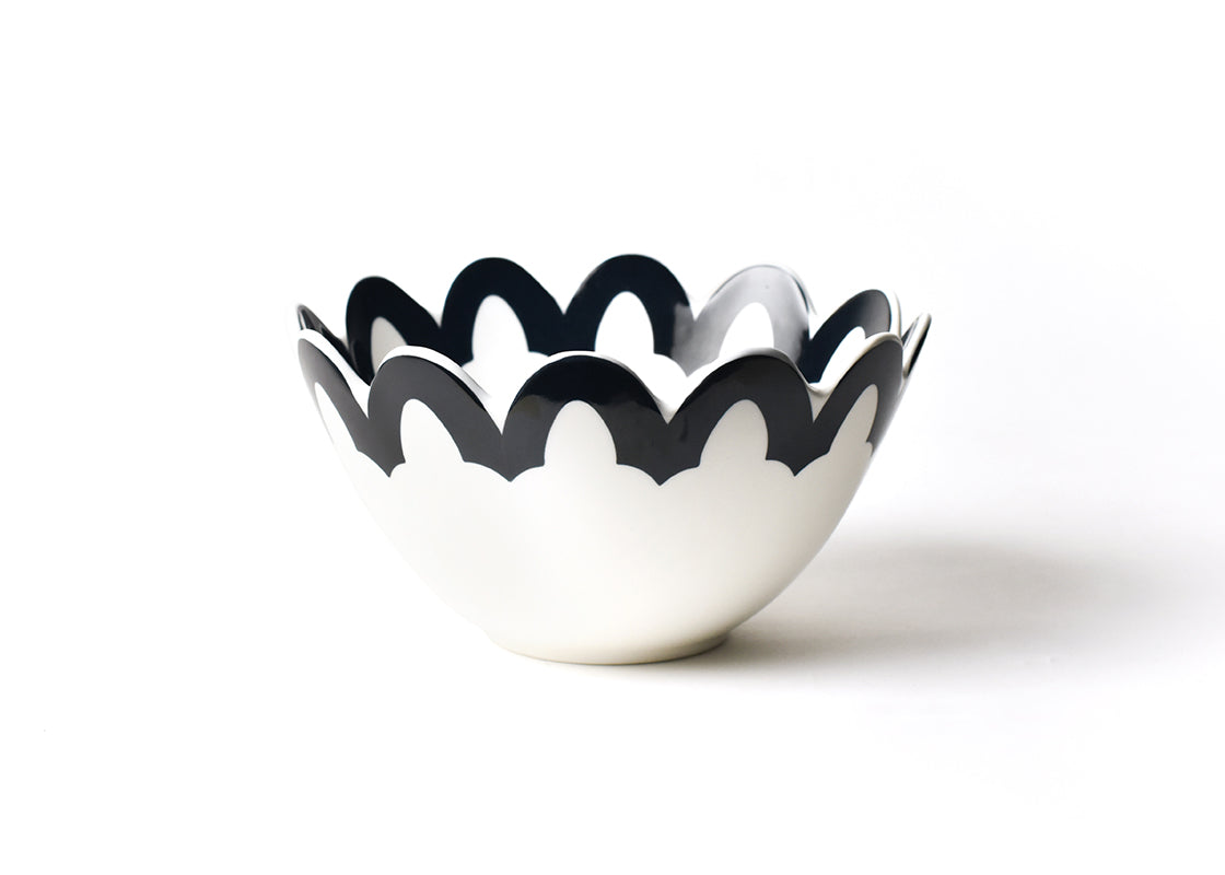 Front View of Black Arabesque Scallop 9 Bowl Showcasing Design Details on Outside