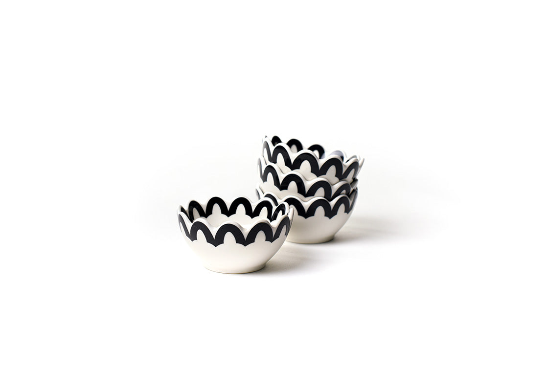 Black Arabesque Trim Scallop Dipping Bowl Set of 4